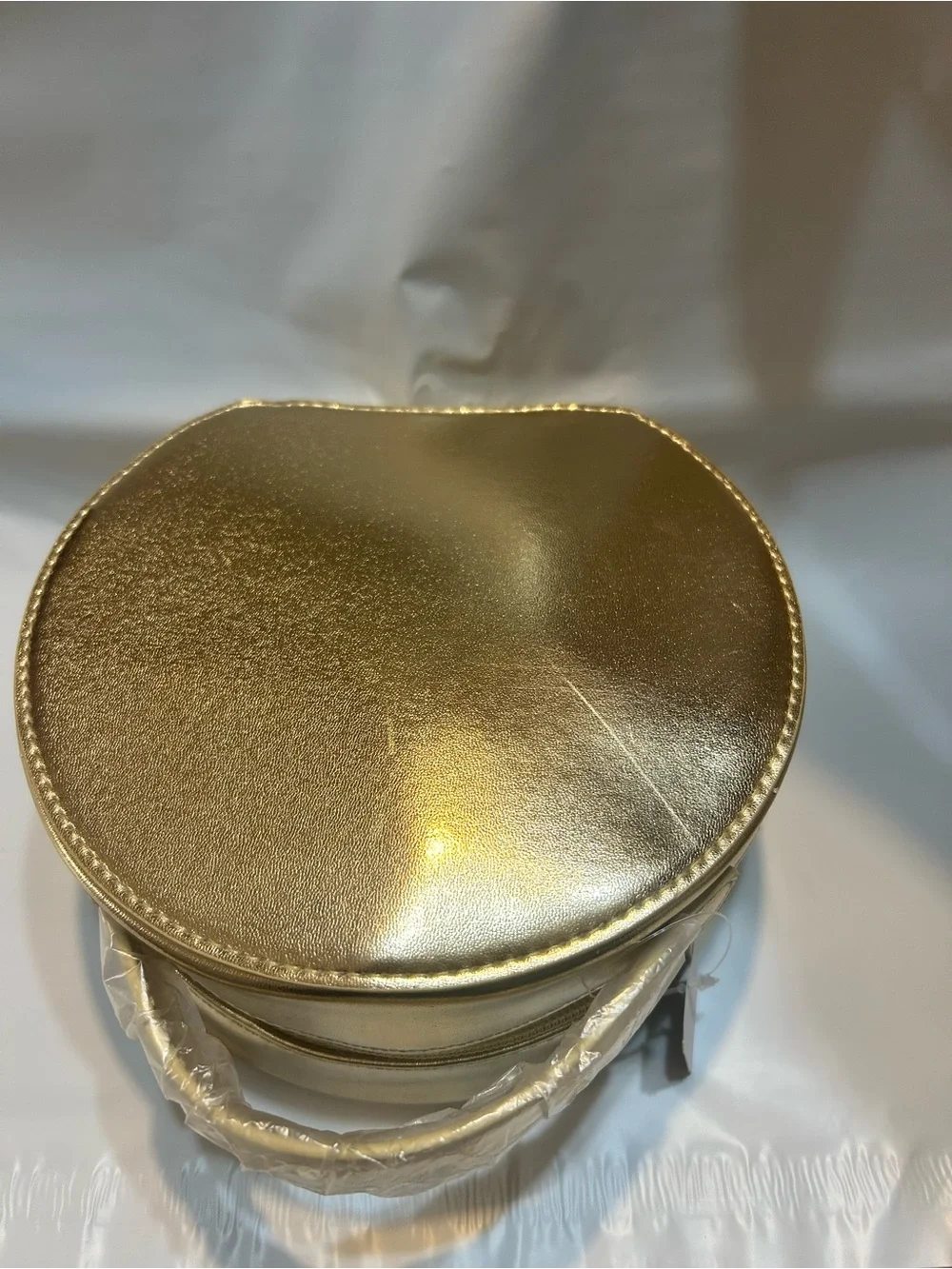 Bath & Body Works Metallic Gold Round Cosmetic Case with Bow